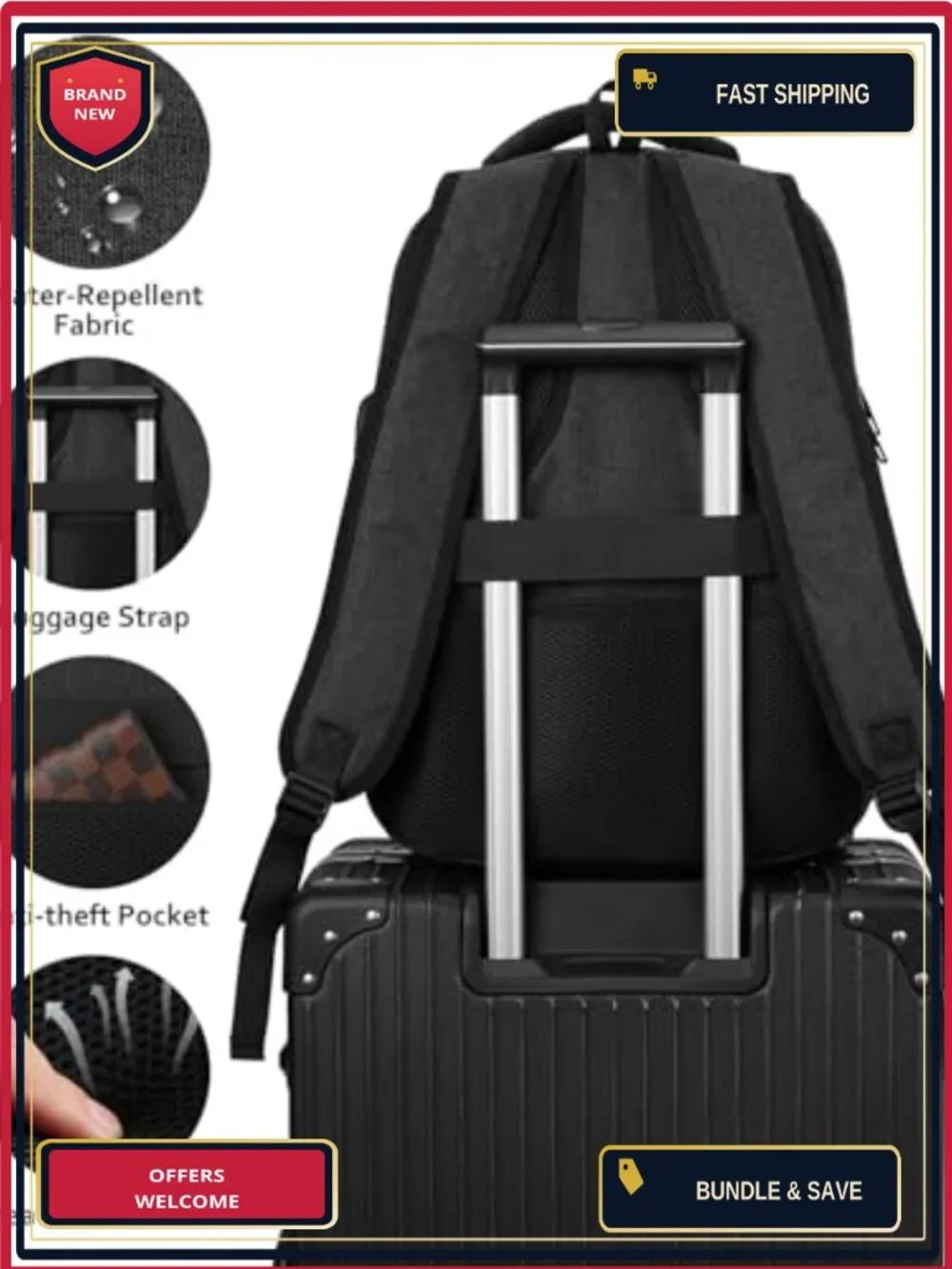 17.3 Inch Laptop Backpack with USB Charger, Book Bag for Men Teens, School Work